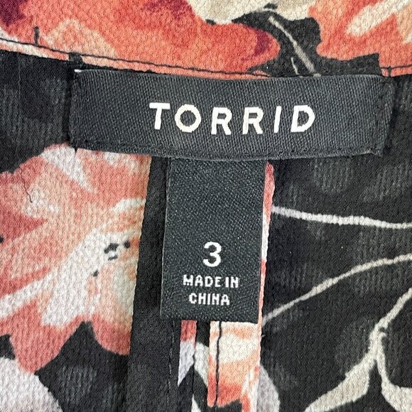 Torrid Womens Plus 3X Black Floral Knit Crepe Drape Blazer Open Jacket - Picture 7 of 12